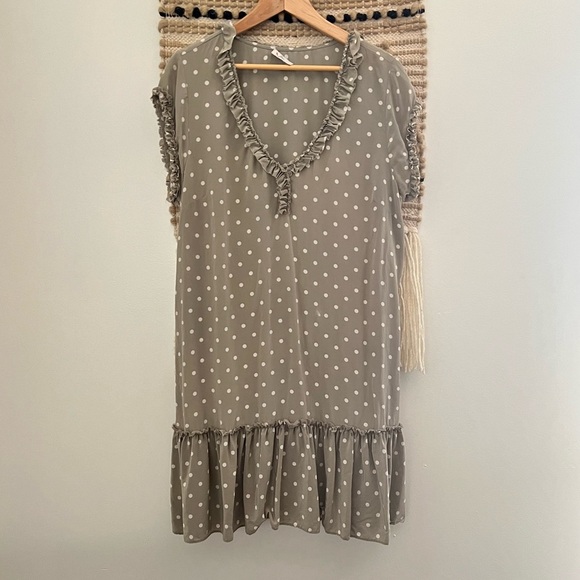 JOIE | Green and White Polka Dot V Neck Dress - Picture 1 of 9